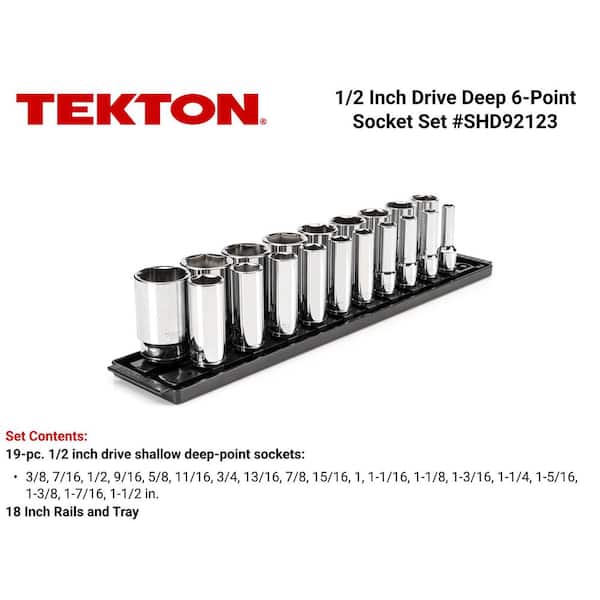 1/2 in. Drive Deep 6-Point Socket Set, (19-Piece) (3/8 - 1-1/2 in.) with Rails