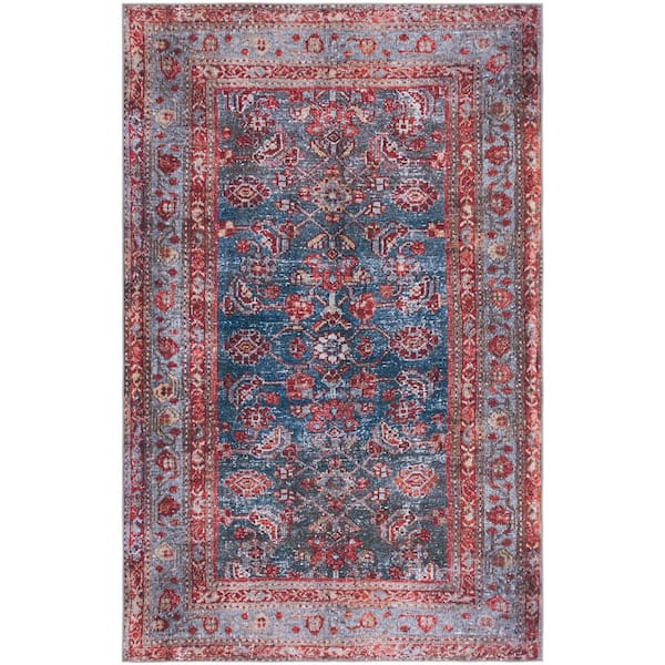 SAFAVIEH Tuscon Blue/Rust 8 ft. x 10 ft. Machine Washable Border Distressed Area Rug