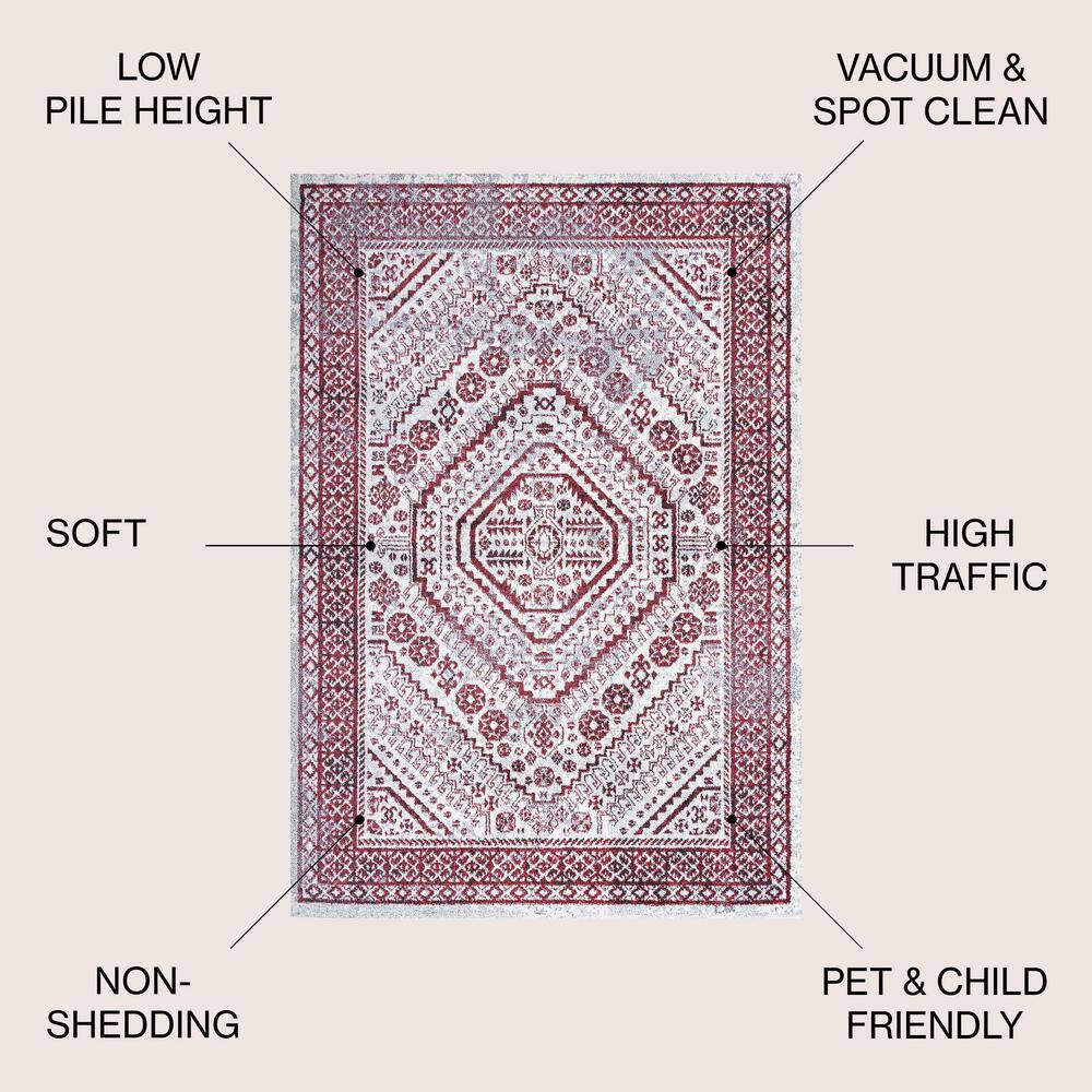 Handmade Red and Ivory Synthetic Medallion Area Rug, 3' x 5'