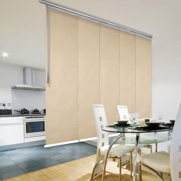 EMOH Linen 58 in. - 110 in. W x 116 in. L Adjustable 5- Panel White Single Rail Panel Track with 23.5 in. Slates