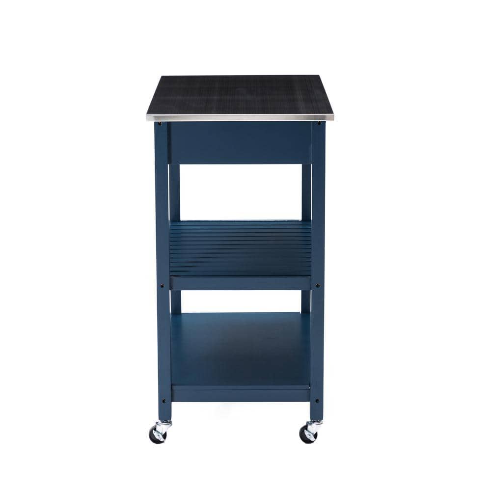 Navy Blue Stainless Steel Top Kitchen Cart with Storage