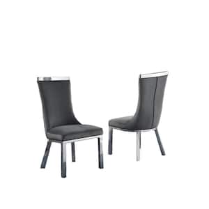 Caroline Dark Grey Velvet Fabric With Stainless Steel Legs Side Chair (Set of 2)