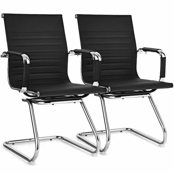 Costway Set Of 2 Black Faux Leather, Leather Guest Chairs