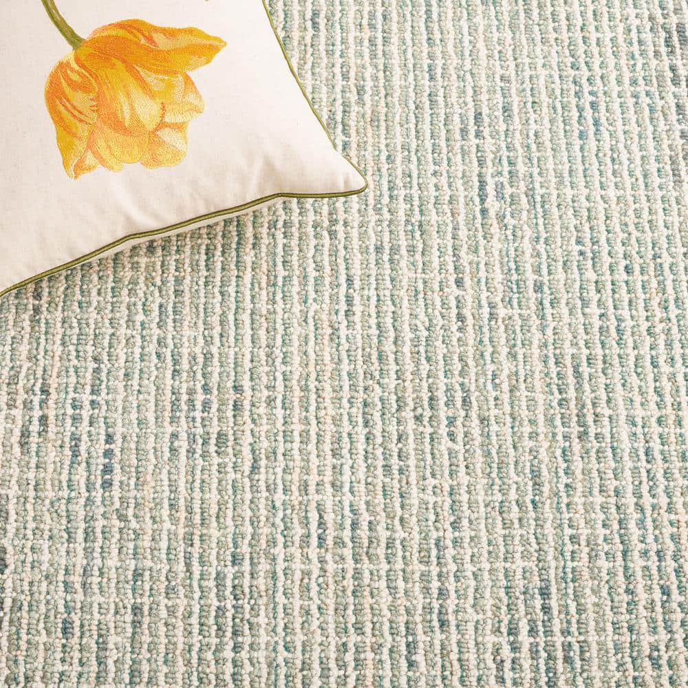 Ivory and Green Abstract Hand-Tufted Wool Square Rug, 4' x 4'