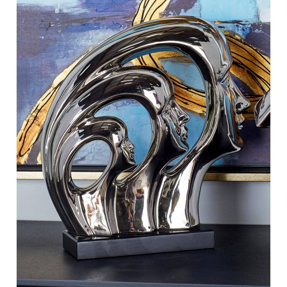 Polished Silver Porcelain Abstract Face Statue 11" x 12"