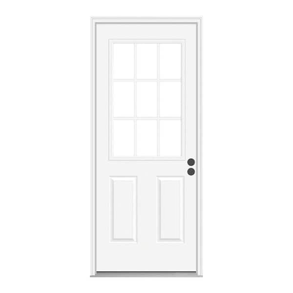 JELD-WEN 36 in. x 80 in. 9 Lite Primed Fiberglass Prehung Front Door with Brickmould