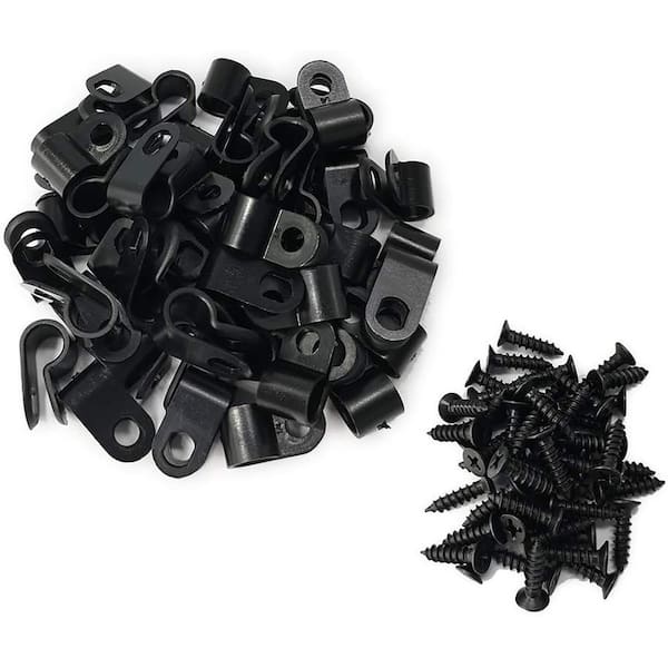 R-Type Cable Clip Clamp 1/4 in. Nylon Screw Mount Cord Fastener with Screws for Wire Management 50-Pack