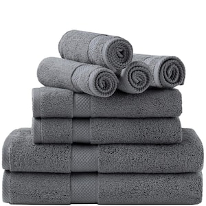 8-Piece Gray Ring Spun Cotton Highly Absorbent Bath Towel Set