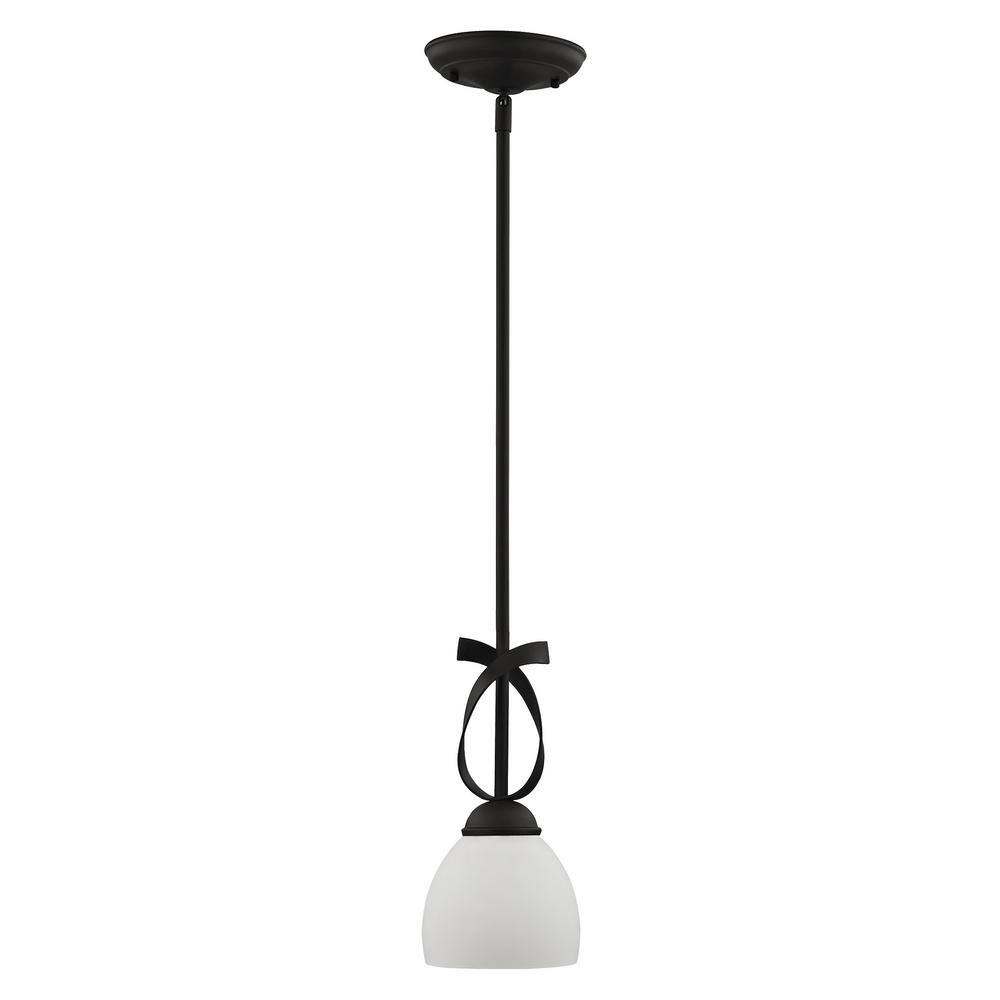 Mini Globe Black Steel Pendant with Satin Opal White Glass