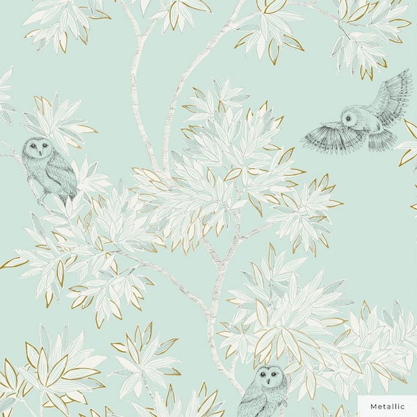 Metallic Celeste Parliament Owls Unpasted Wallpaper Roll (Covers 56 sq. ft.)