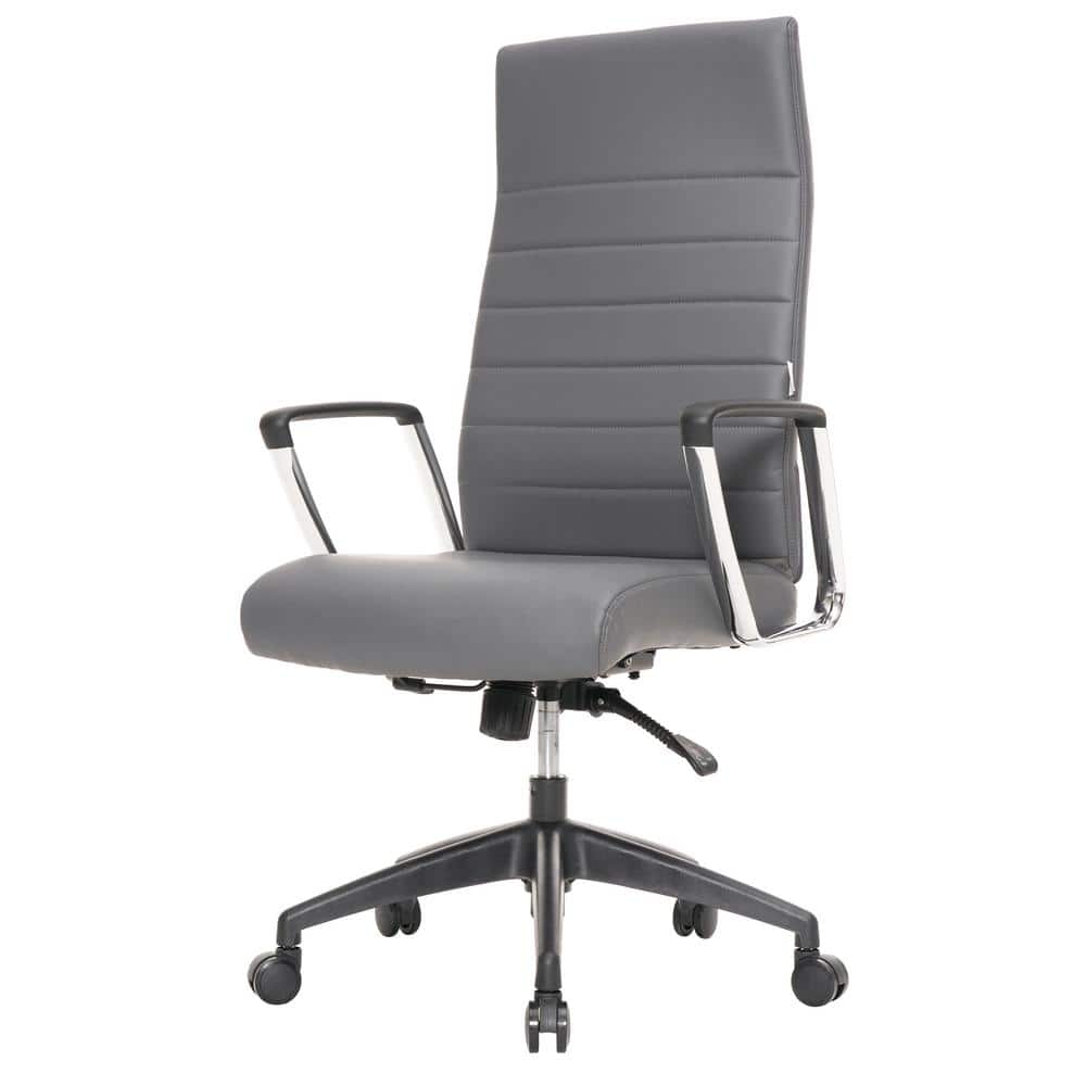 Gray High-Back Leather Swivel Office Chair, 47"
