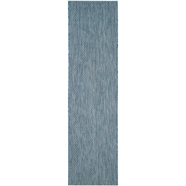 Courtyard Navy/Gray 2 ft. x 10 ft. Solid Indoor/Outdoor Patio  Runner Rug