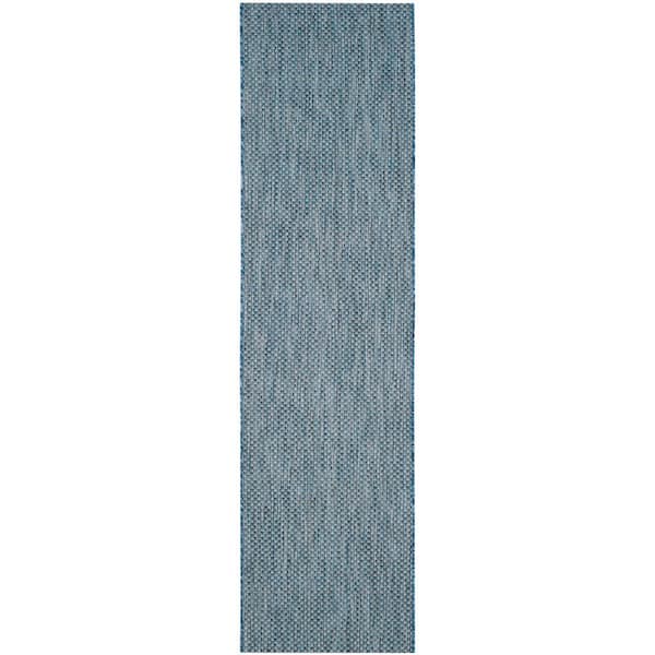 SAFAVIEH Courtyard Navy/Gray 2 ft. x 18 ft. Solid Distressed Indoor/Outdoor Patio  Runner Rug