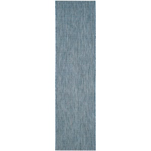 Courtyard Navy/Gray 2 ft. x 8 ft. Solid Indoor/Outdoor Patio  Runner Rug