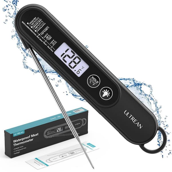 Digital Meat Thermometer in Black, Instant Read, Waterproof, Cooking, Grill, Food, Candy Thermometer with Magnetic Back