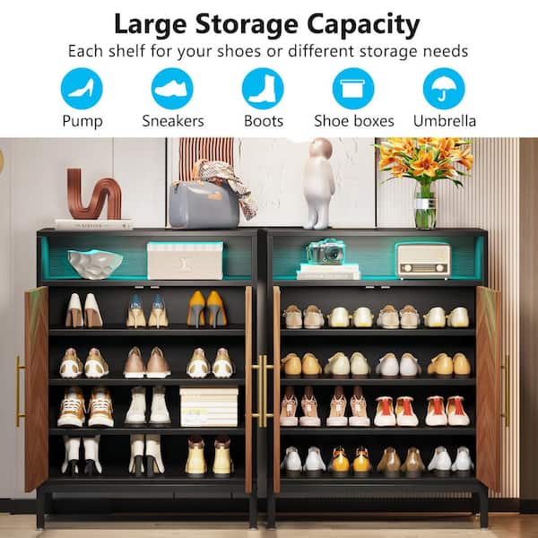 Shoe Storage Cabinet 5 Tier Shoe Rack with Door for Living Room Entryway  Black