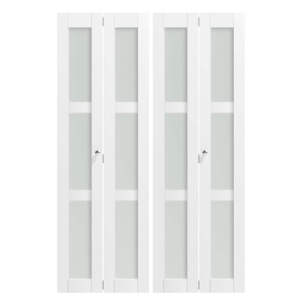 60 in x 80 in. 3-Lite Frosted Glass, White PVC Covering, Solid Core, MDF, Interior Closet Bi-fold Door with Hardware price history on PriceWatchPro