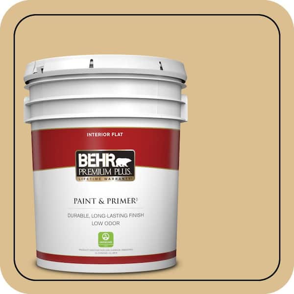 BEHR PREMIUM PLUS 5 gal. #340F-4 Expedition Khaki Flat Low Odor Interior Paint & Primer