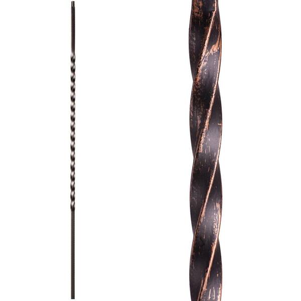 HOUSE OF FORGINGS Twist and Basket 44 in. x 0.5 in. Oil Rubbed Bronze Long Single Twist Solid Wrought Iron Baluster