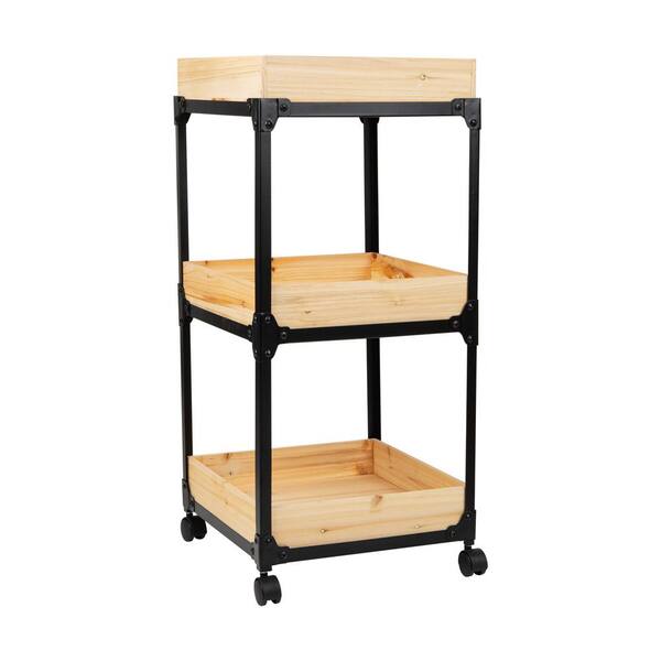 Mind Reader Woodland Collection, Rolling 3-Tier Cart with 3 Wooden Baskets,  Utility Cart, Bar Cart, Lockable Wheels, Brown 3TCARRY-BLK - The Home Depot