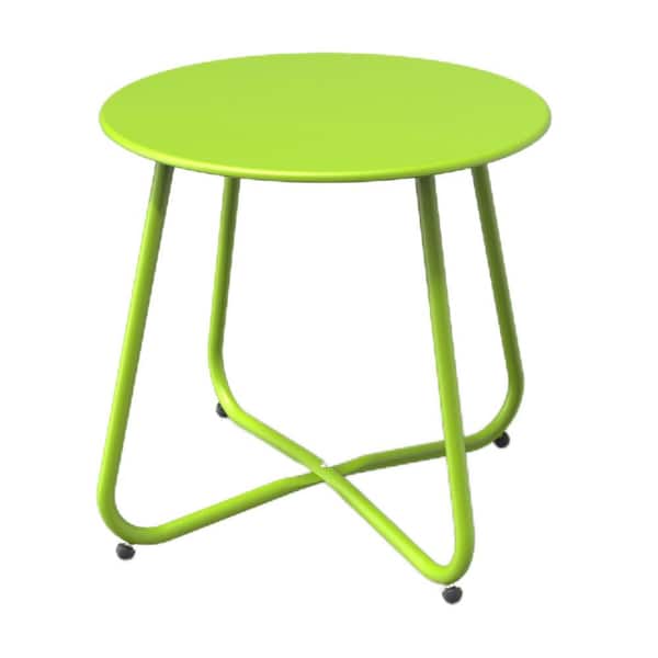 Angel Sar Lime Green Outdoor Weather Resistant Round Metal Patio Side Table