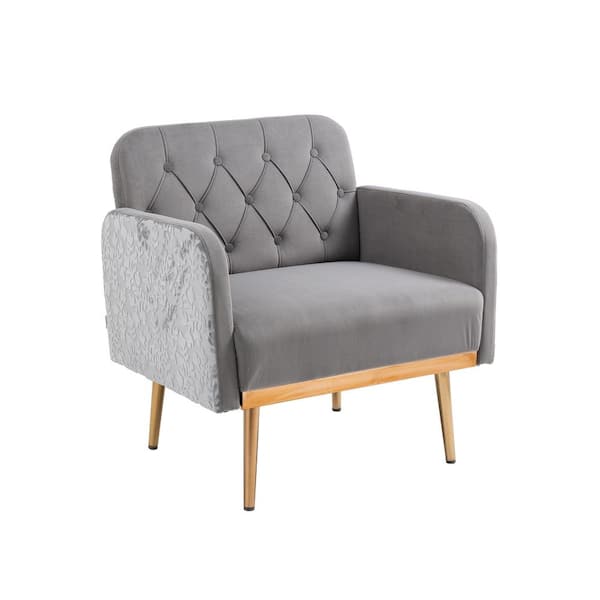HOMEFUN Modern Gray Velvet Single Cushioned Accent Arm Chair with Golden Metal Legs and Anti-Skid Pads