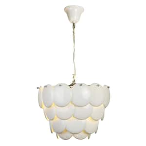 7-Light White Modern Chandelier, Ceramic Shell Lampshade Pendant Light for Living Room, Bulbs Included