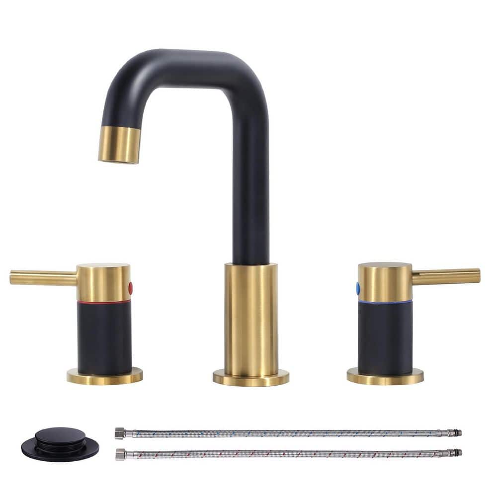 8 in. Widespread Double Handle Bathroom Basin Faucet with Drain Kit in Black and Gold price history on PriceWatchPro