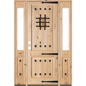 70 in. x 96 in. Mediterranean Alder Square Clear Low-E Unfinished Wood Right-Hand Prehung Front Door/Half Sidelites