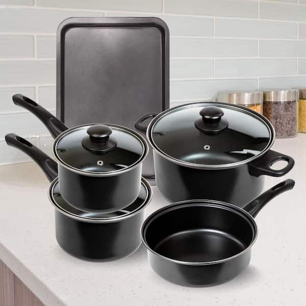 Mainstays 7 Piece Black Nonstick Dishwasher Safe Cookware Set
