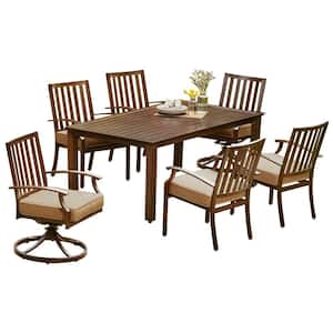 Bridgeport 7-Piece Aluminum Outdoor Dining Set with Tan Cushions