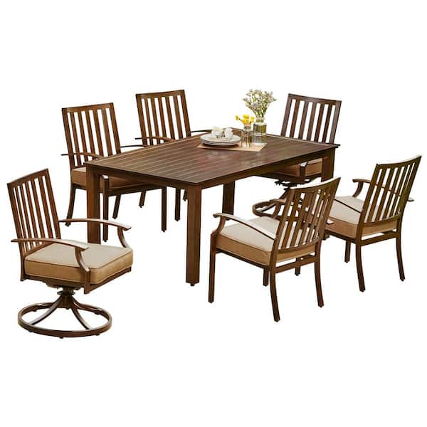 Royal Garden Bridgeport 7-Piece Aluminum Outdoor Dining Set with Tan Cushions