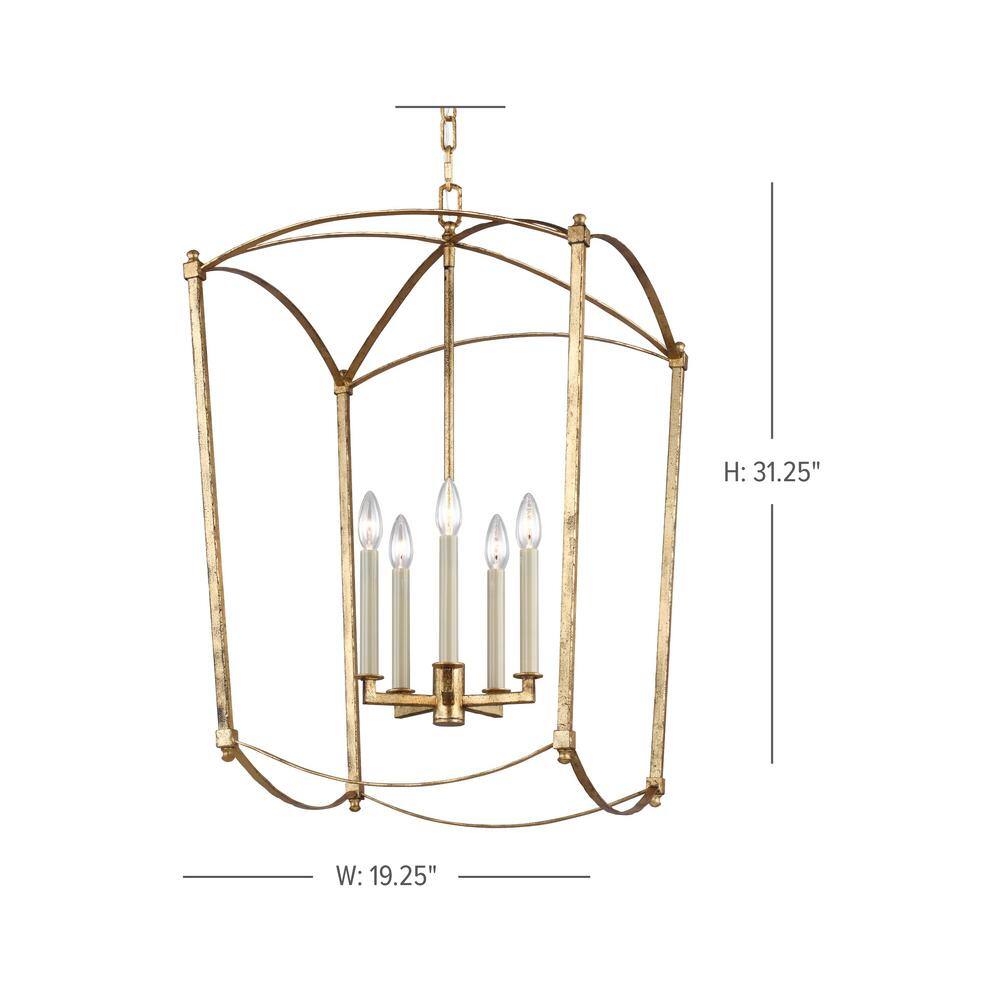 Antique Gild 5-Light Lantern Geometric Chandelier with PVC Accents