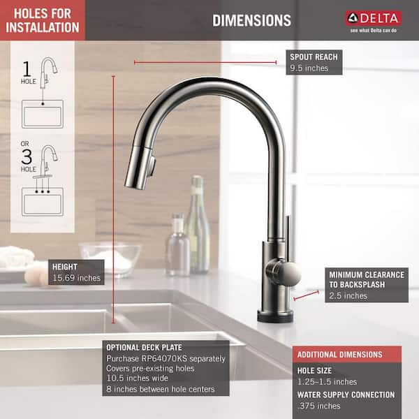 Delta Trinsic Single Handle Pull Down Sprayer Kitchen Faucet With Touch2o Technology In Black Stainless 9159t Ks Dst The Home Depot