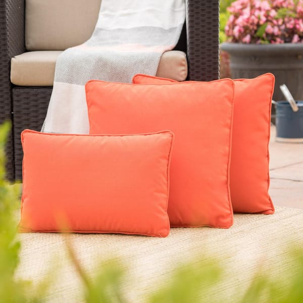 Noble House Coronado Orange Square and Rectangular Outdoor Throw Pillow (3-Pack)