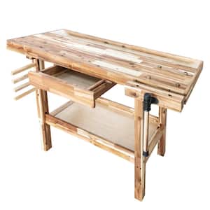 50 in. x 20 in. Acacia Wood Workbench with Built-In Wooden Vise and 330 lbs. Weight Capacity