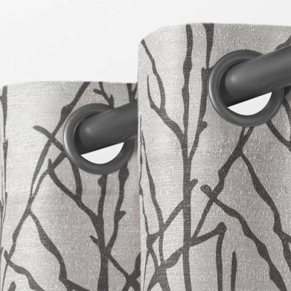 Branches Black Pearl Nature Light Filtering Grommet Top Curtain, 54 in. W x 108 in. L (Set of 2)