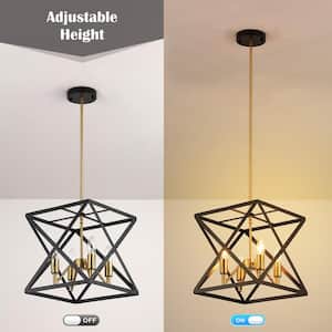 4-Light Black Metal Caged Square Geometric Chandelier with No Bulbs Included
