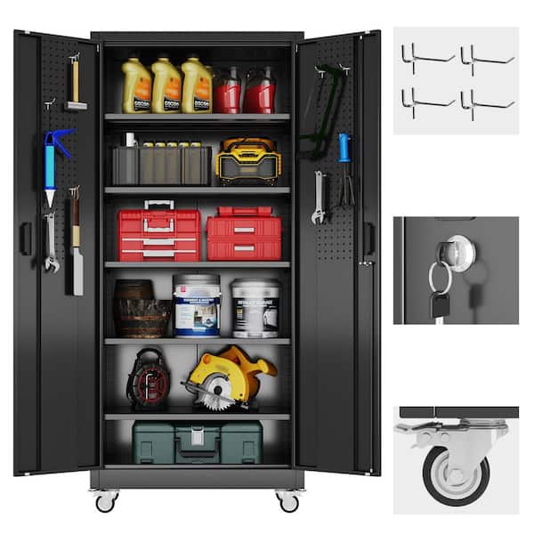 Hephastu 32 in. W x 71 in. H x 16 in. D Black Rolling Lockable