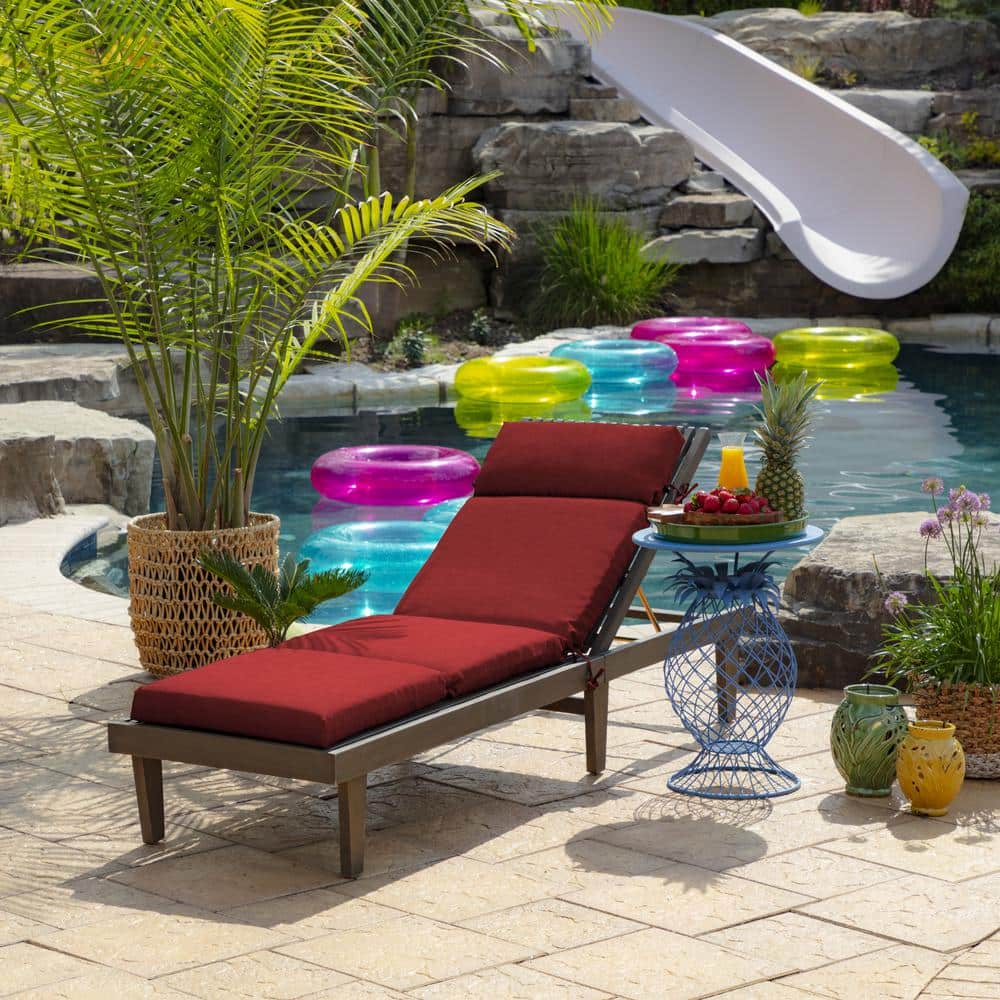 Ruby Red Polyester Outdoor Chaise Lounge Cushion