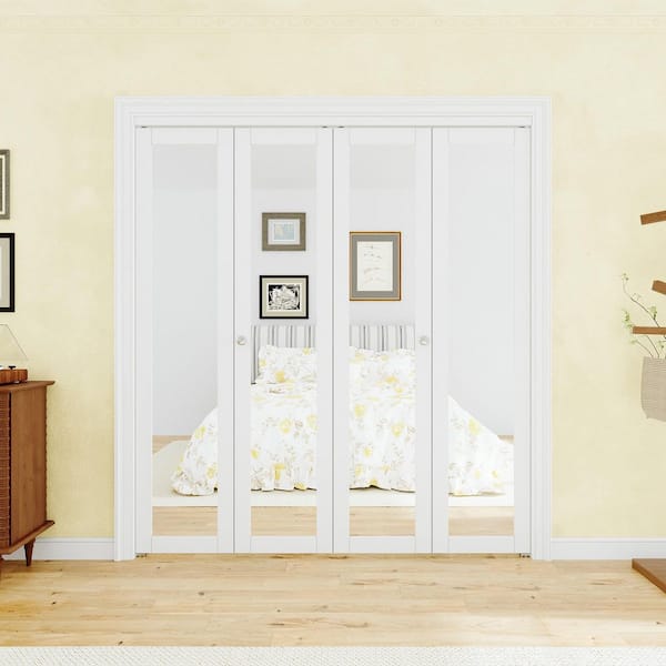72 in. x 80 in. 1-Lite Mirrored Glass and Solid Core White Finished MDF Interior Closet Bi-fold Door with Hardware