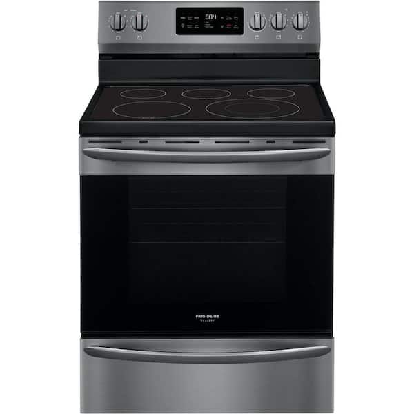 30 in. 5.4 cu. ft. Freestanding Electric Range with Steam Clean in Black Stainless Steel