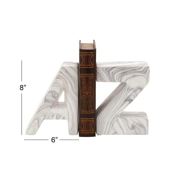 CosmoLiving by Cosmopolitan White Ceramic A Z Text Bookends with 