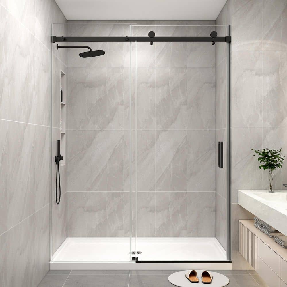 EASYWORC 61-66 in. W x 76 in. H Sliding Frameless Shower Door in
