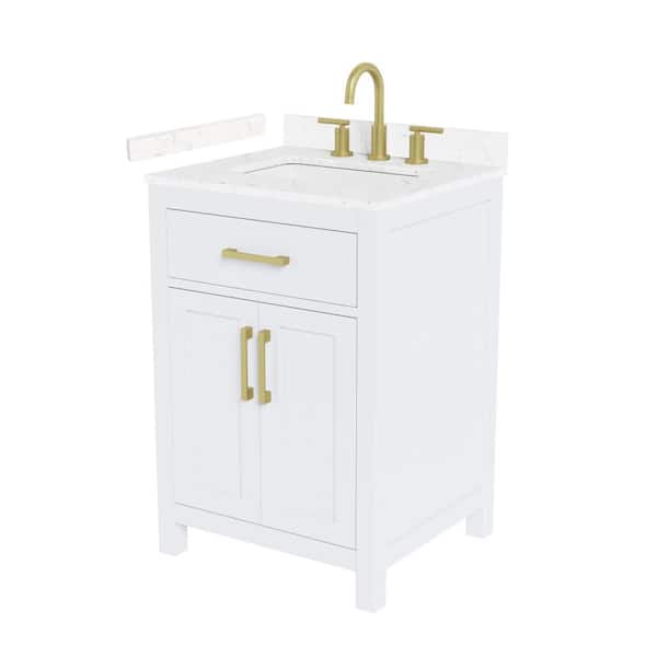 Beckett 24 in. Single Freestanding White Bath Vanity with Carrara Cultured Marble Top