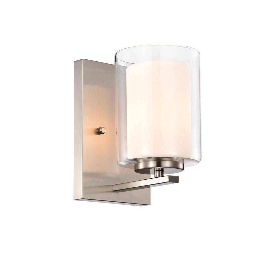5 in. 1-Light Brushed Nickel Dual Shaded Indoor Bathroom Vanity Wall Sconce Lighting with Clear Glass and White Glass price history on PriceWatchPro
