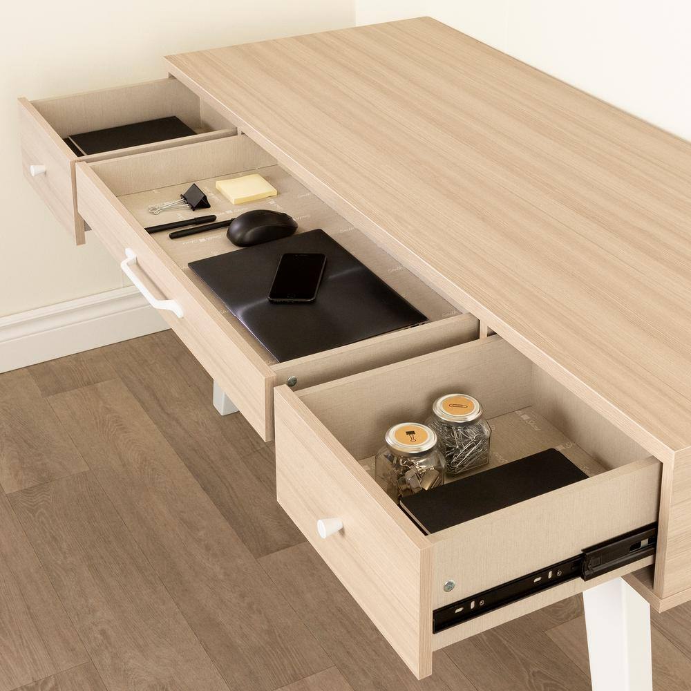 Soft Elm Scandinavian Computer Desk with Power Outlet and USB Ports
