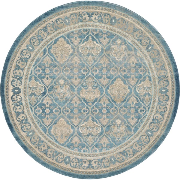 Unique Loom Salzburg Kasern Light Blue 8' 0 x 8' 0 Round Rug
