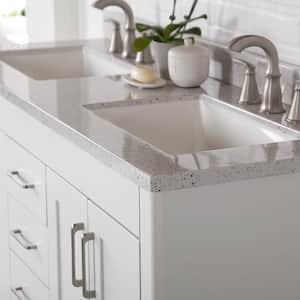 61 in. W x 22 in. D Engineered Solid Surface White Rectangular Double Sink Vanity Top in Silver Ash
