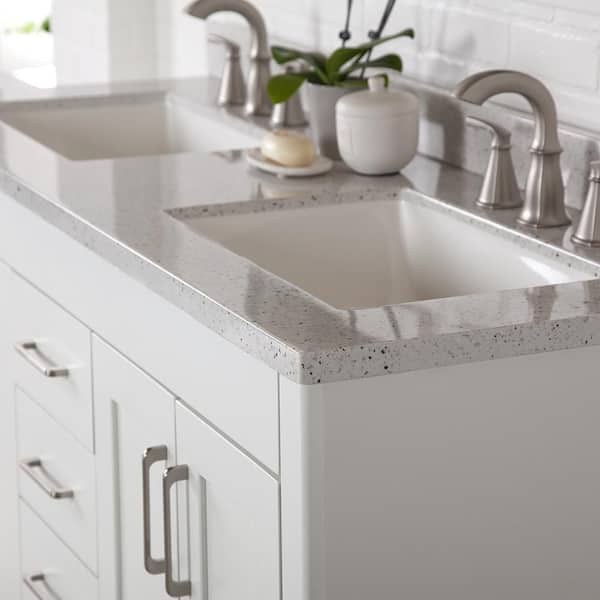 Home Decorators Collection 61 in. W x 22 in. D Engineered Solid Surface White Rectangular Double Sink Vanity Top in Silver Ash